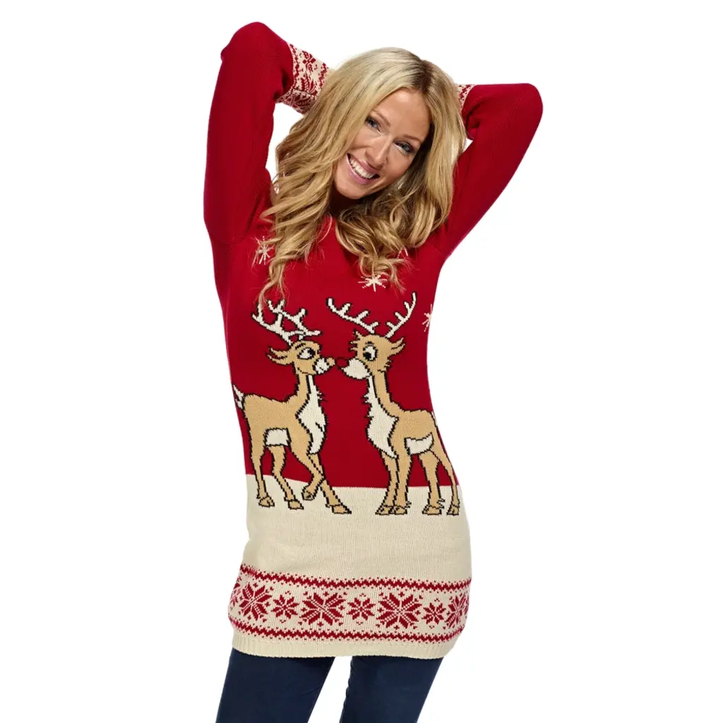 Roter Weihnachtspullover - Rentier - Damen
