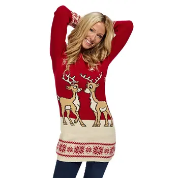 Roter Weihnachtspullover - Rentier - Damen