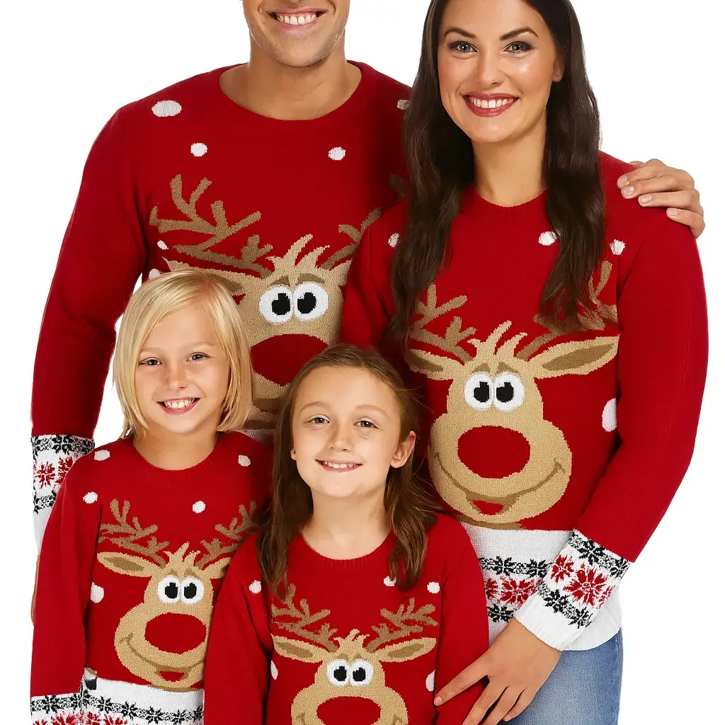 Weihnachtspullover Rudolph Rot - Familie