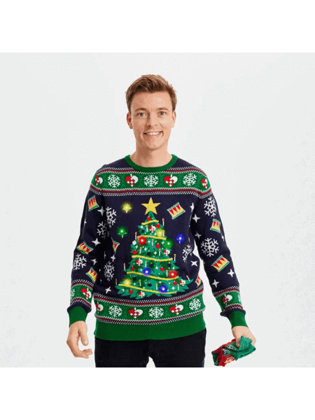 Weihnachtsbaum Grün LED - Weihnachtspullover Herren