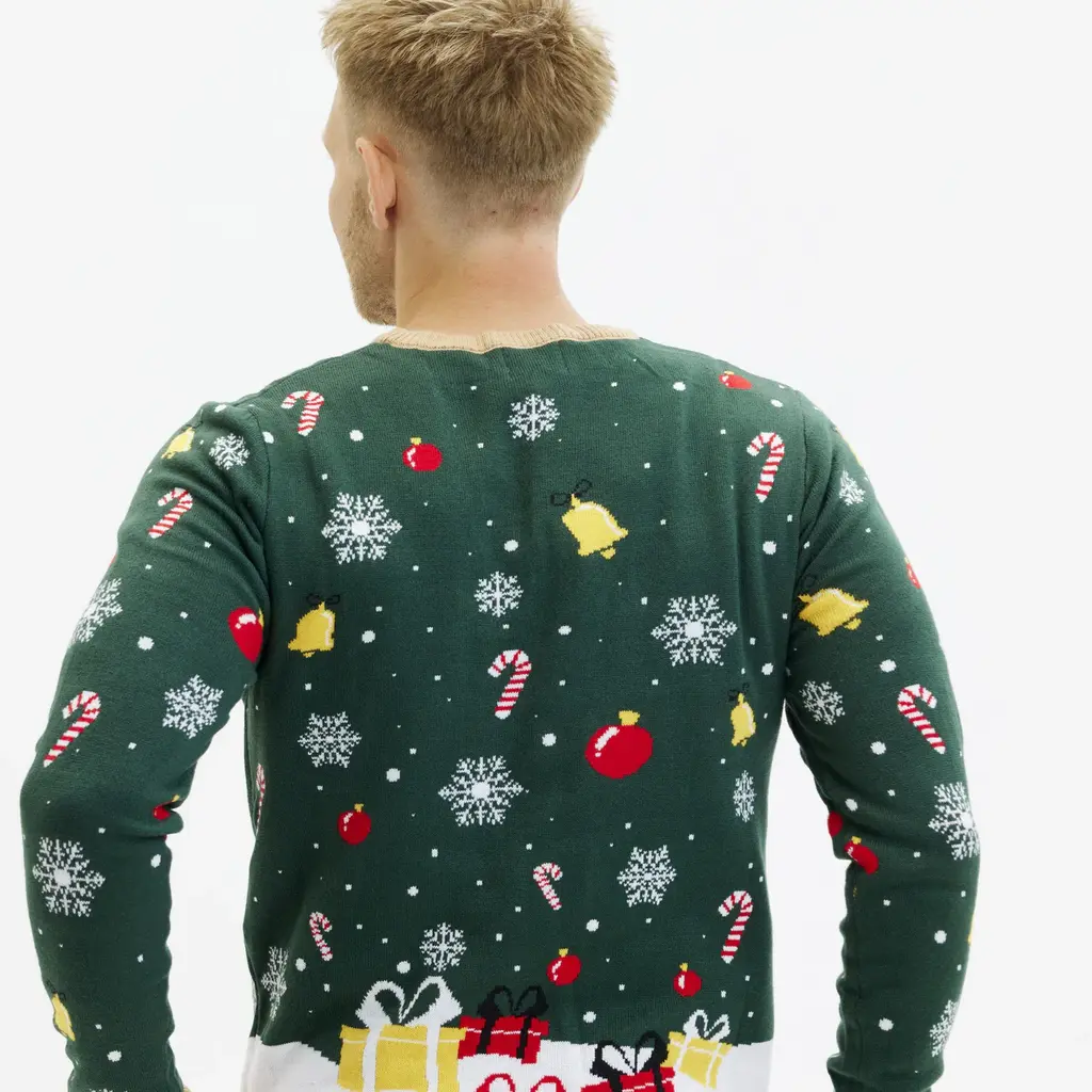 LED Weihnachtspullover Santa Grün – Herren