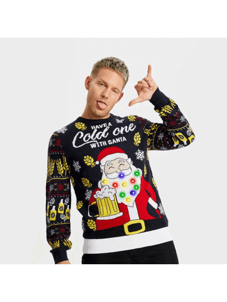 LED Weihnachtspullover „Cold One with Santa“ – Herren