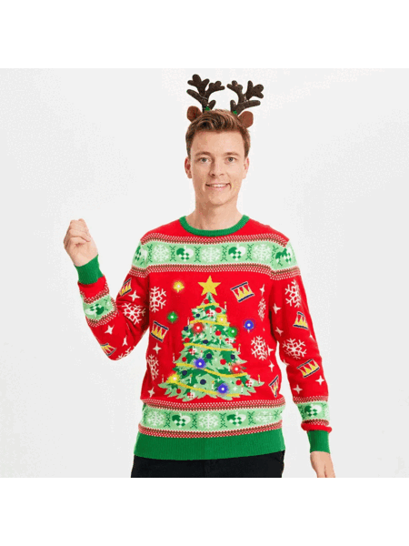 LED Weihnachts­pullover Weihnachtsbaum Rot – Herren Pullover