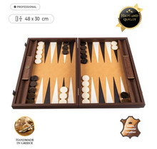 Leder Backgammon Ostrich Tote - 48x30 cm - in Braun Leder und Elfenbein
