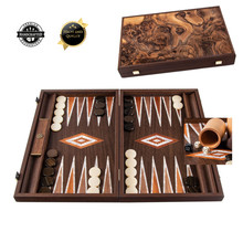Walnoot  Natural Burl Backgammon Spel met Pearl elementen - 30x20 cm