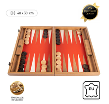 Leatherette Cinnabar Red Backgammon Spiel - 48x30cm - mit Elfenbein & Taba