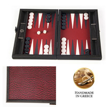 Leatherette Bordeaux Red Backgammon - 30x20cm - Dark Grey & Ice White