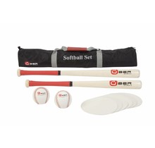 Softbal set, ECO hardhout, in nette tas