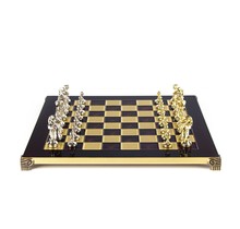 Klassisches Metall Staunton Schachspiel mit Gold / Silber Schachfiguren und Bronze Schachbrett (36x36cm) - Rot