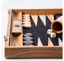 Natuur-Kurk Backgammon spel met Olijfhouten stenen - 48x30 cm -> 48x60 cm in kist