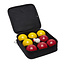 Doctor Sport Bocce (als Bowls und Petanque) – Profi 10 cm – 8 kg in schöner Tragetasche – 4 gelbe und 4 rote Bälle – Abstand-messer