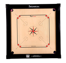 Carrom Jumbo 32mm Spielbrett Deluxe Elegantes Carrom Board 12,7cm x 5cm dicke Hartholzseiten - komplett mit Pulversteinen und Striker