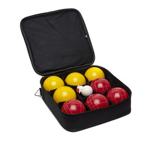 Bocce (als Bowls und Petanque) – Profi 10 cm – 8 kg in schöner Tragetasche – 4 gelbe und 4 rote Bälle – Abstand-messer