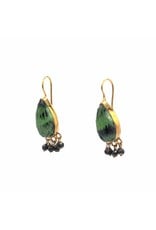 Tonia Makri Gold plated silver earrings with dark green Zoisite, Quartz, and Hematite gemstones