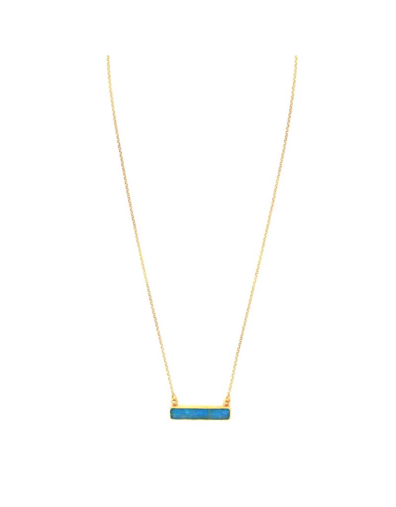 Tonia Makri Ketting zilver verguld met blauwe Chrysocolla en Kwarts edelsteen