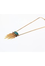 Tonia Makri Ketting zilver verguld met blauwe Chrysolcolla, Kwarts en aubergine Rhodolite edelstenen