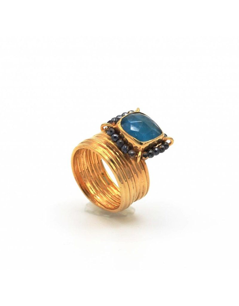 Tonia Makri Ring silver plated with blue Apatite, Quartz and Rhodolite gemstones