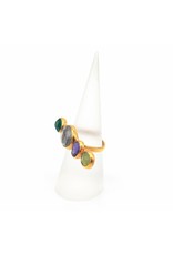 Tonia Makri Ring zilver verguld met felgroene Peridot, grijze Tourmalinit, violet Amethyst en groene Agate edelstenen