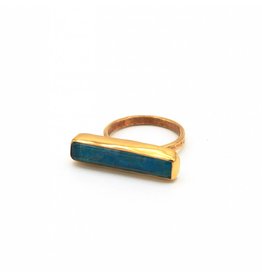 Tonia Makri Ring silver plated with blue chrysocolla and quartz gemstones