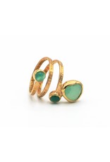 Tonia Makri Ring zilver verguld met groene Chrysoprase en Agate edelstenen