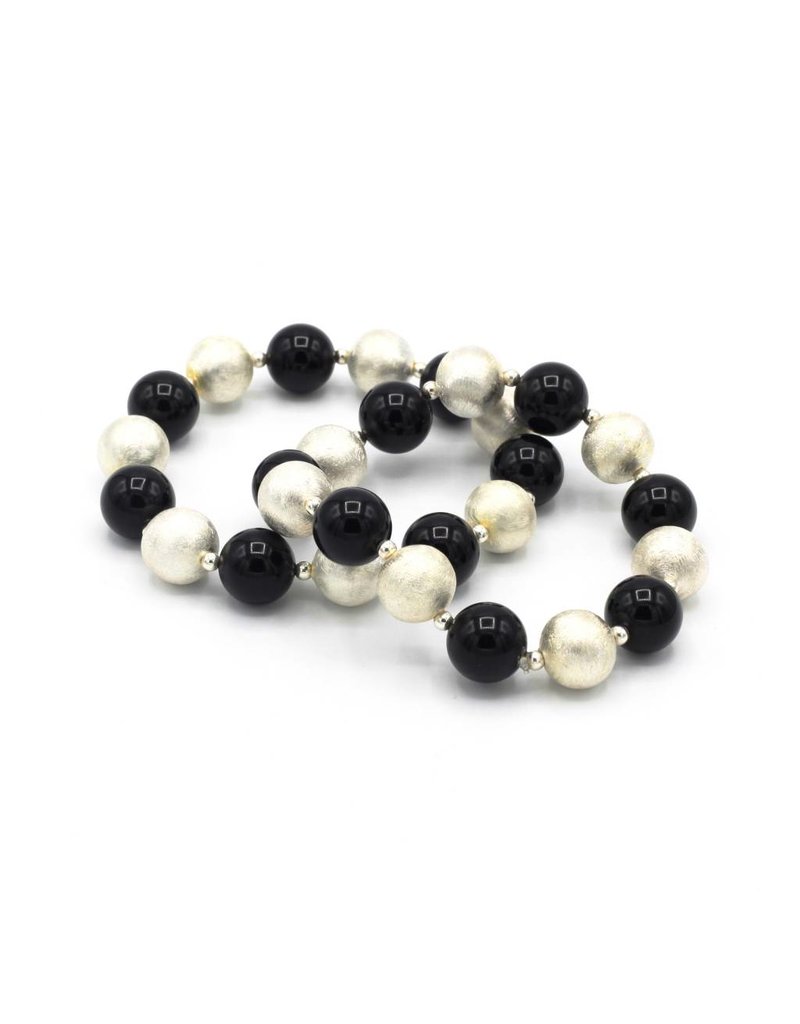 Bracelet with elastic black and silver beads