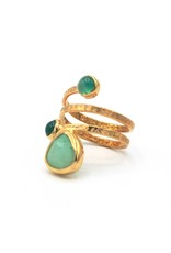 Tonia Makri Ring zilver verguld met groene Chrysoprase en Agate edelstenen