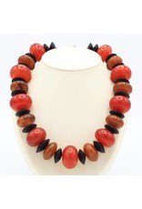 Necklace with large red and orange beads