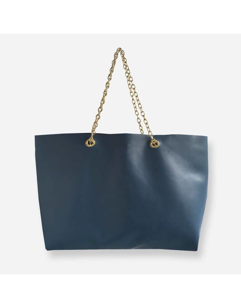 Clinch Leather Handbag with Chains Blue