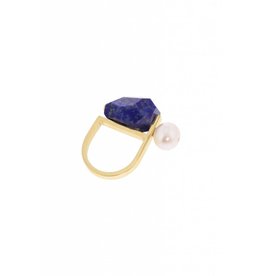 Studio Collect Statement ring with pearl & lapis lazuli