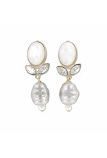 Philippe Ferrandis Earrings clips with leave and pearl white