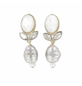 Philippe Ferrandis Earrings clips with leave and pearl white