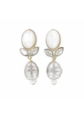 Philippe Ferrandis Earrings clips with leave and pearl white