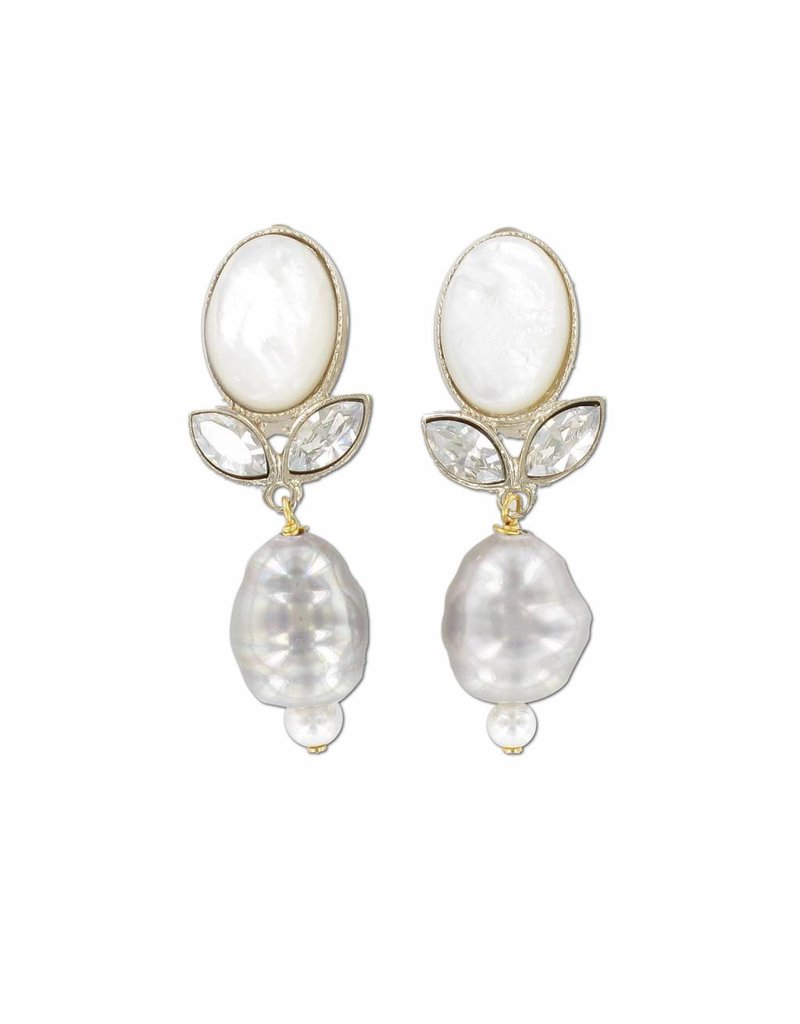 Philippe Ferrandis Earrings clips with leave and pearl white