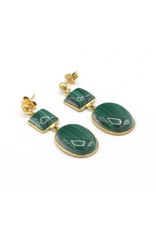 Barong Barong Earrings round and square stone green