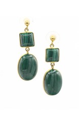 Barong Barong Earrings round and square stone green