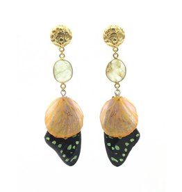 Barong Barong Earrings long with butterfly wing Black/Peach