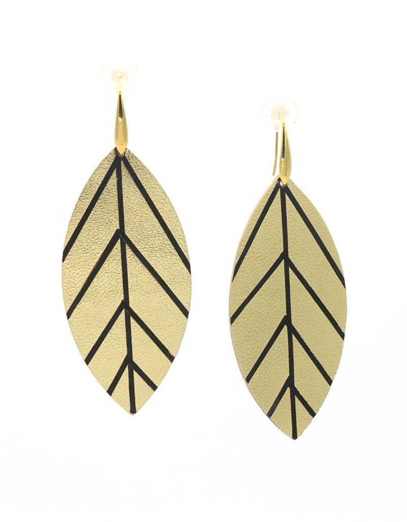 Leather Trinkets Earrings leather leaf Gold/Black