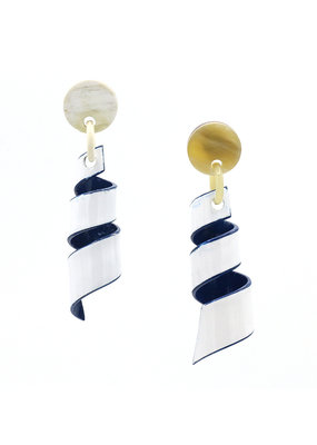 Earrings Spiral Blue/white