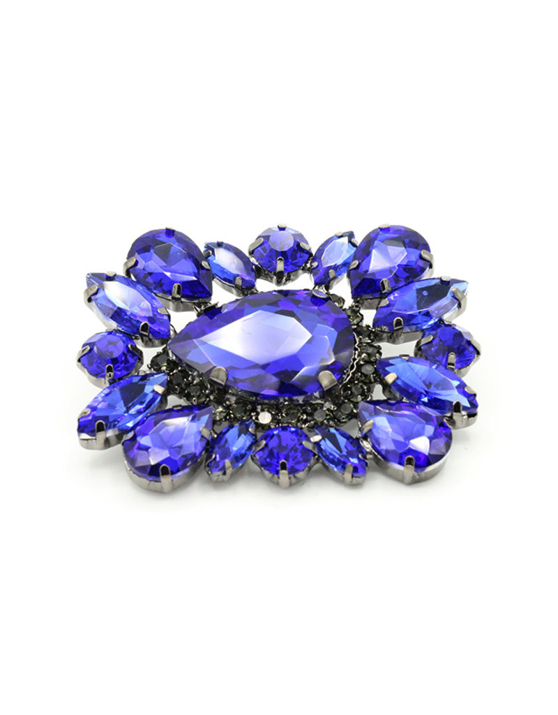 Broche vierhoek blauw steentjes