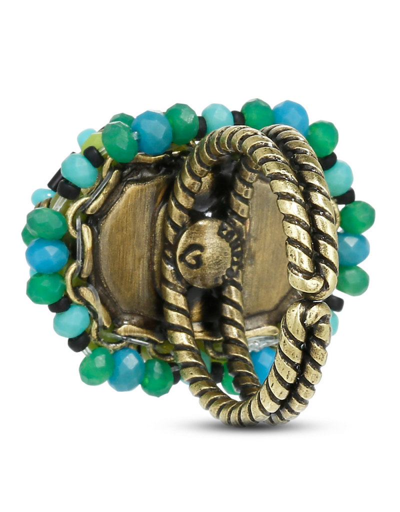 Konplott Ring Beat of the beads green antique brass