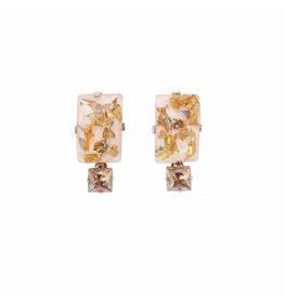 Philippe Ferrandis Earrings 2 rectangular stones gold/silver glitter