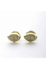 Muja Juma Oorbellen oval crown peach moonstone gold plated