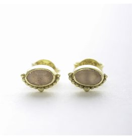 Muja Juma Oorbellen oval crown peach moonstone gold plated