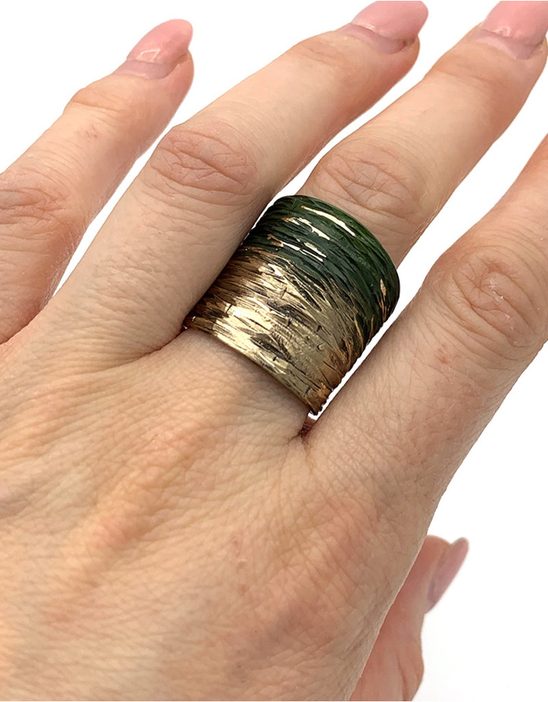 Tina Kotsoni Ring breed aanpasbaar zilver/groen