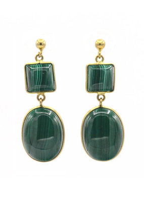 Barong Barong Earrings round and square stone green