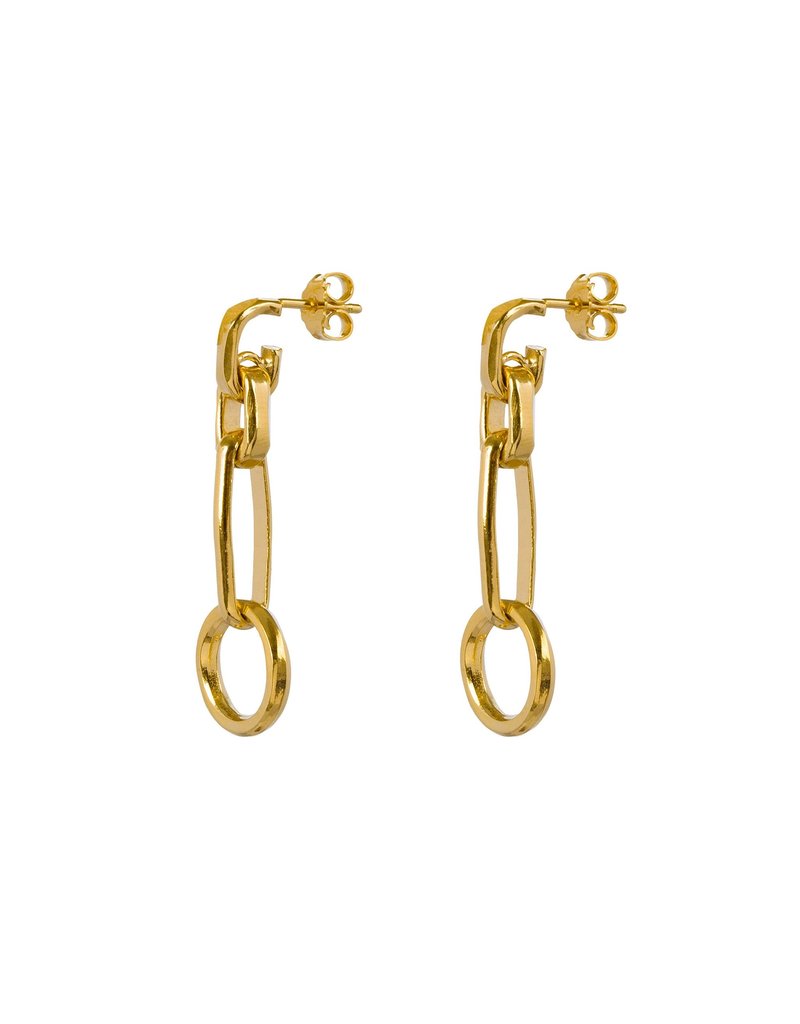 Wouters & Hendrix LONG STUD EARRINGS WITH CHAIN ELEMENTS AND CIRCLE GOLD