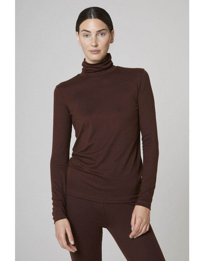 Travel Dress Soft Tencel Roll Neck Brown