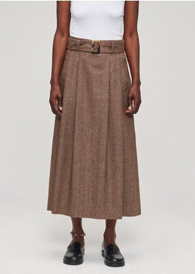 Zenggi Wool Herringbone Pleated Skirt Hazel