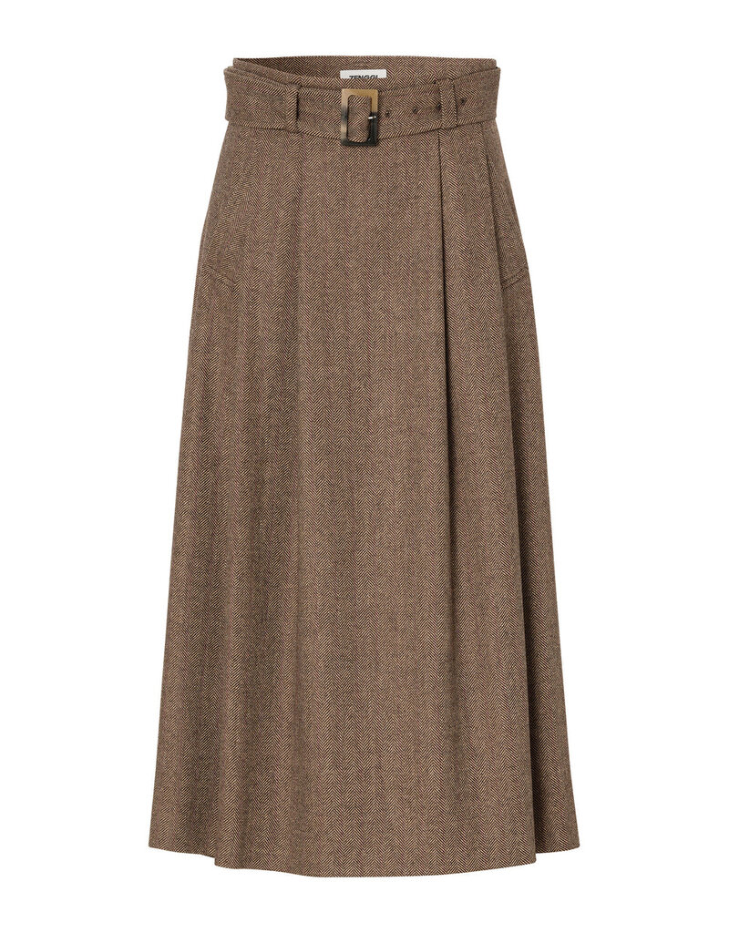 Zenggi Wool Herringbone Pleated Skirt Hazel