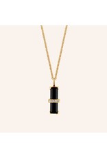 Diamanti per Tutti Silver goldplated necklace rectangle black onyx with 4 small diamonds